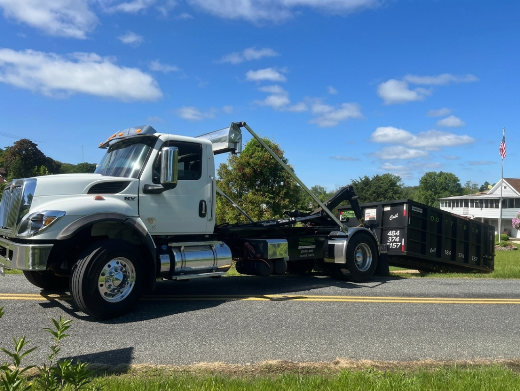 A Dotterer Disposal truck near the road